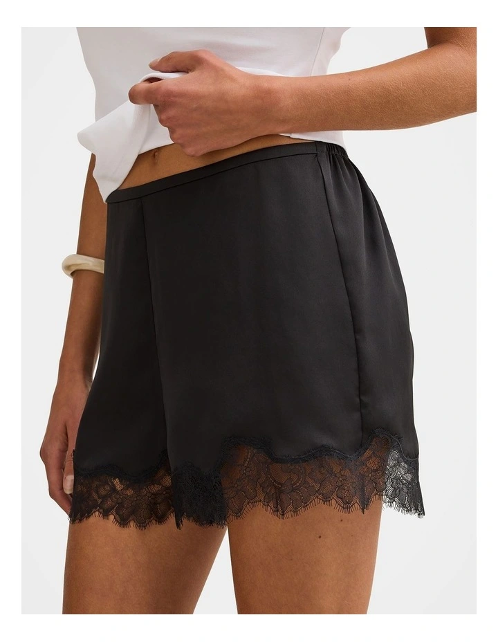 Jessica Lace Trim Satin Shorts in Black image 3