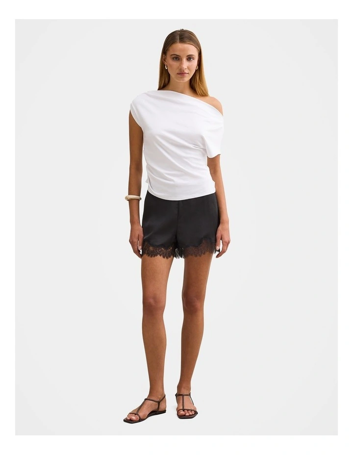 Jessica Lace Trim Satin Shorts in Black image 4