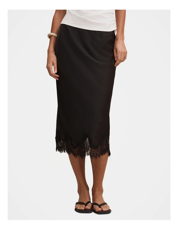 Liana Lace Satin Midi Skirt in Black image 1