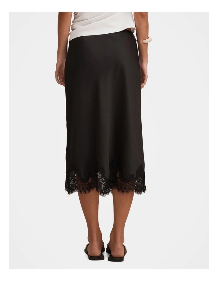 Liana Lace Satin Midi Skirt in Black image 2