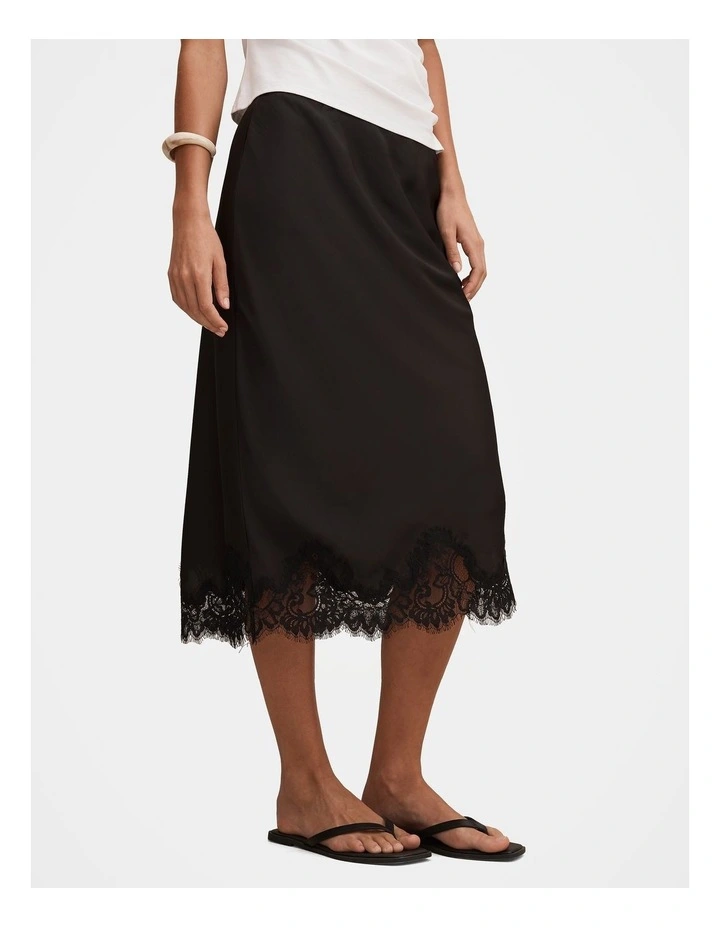 Liana Lace Satin Midi Skirt in Black image 3