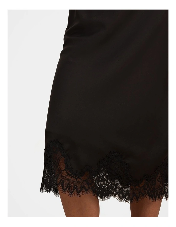 Liana Lace Satin Midi Skirt in Black image 4