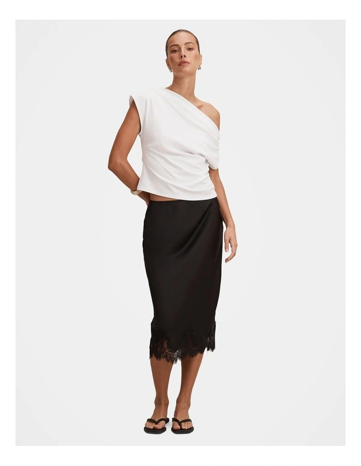 Liana Lace Satin Midi Skirt in Black image 5