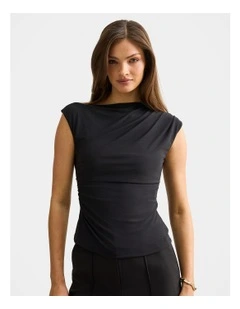 Logan Asymmetrical Shoulder Top in Black
