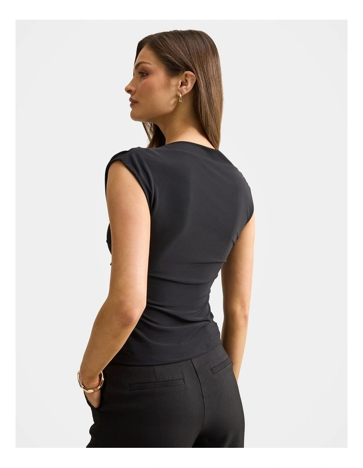 Logan Asymmetrical Shoulder Top in Black image 2