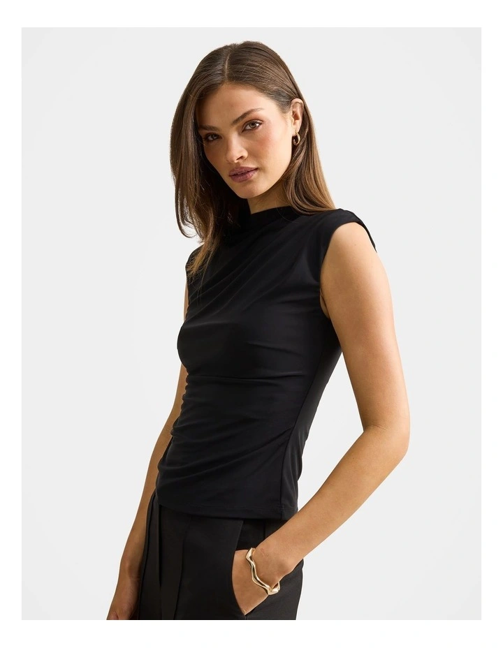 Logan Asymmetrical Shoulder Top in Black image 3
