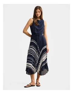 Addie Pleated Skirt Midi Dress in Multi