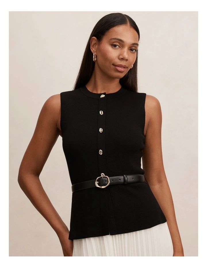 Louisa Woven Mix Knitted Dress in Black image 4