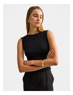 Karlie Ribbed Detail Knitted Top in Black