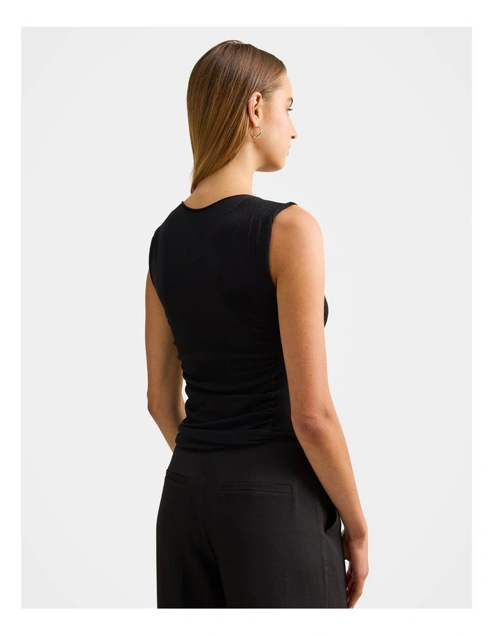 Karlie Ribbed Detail Knitted Top in Black image 2