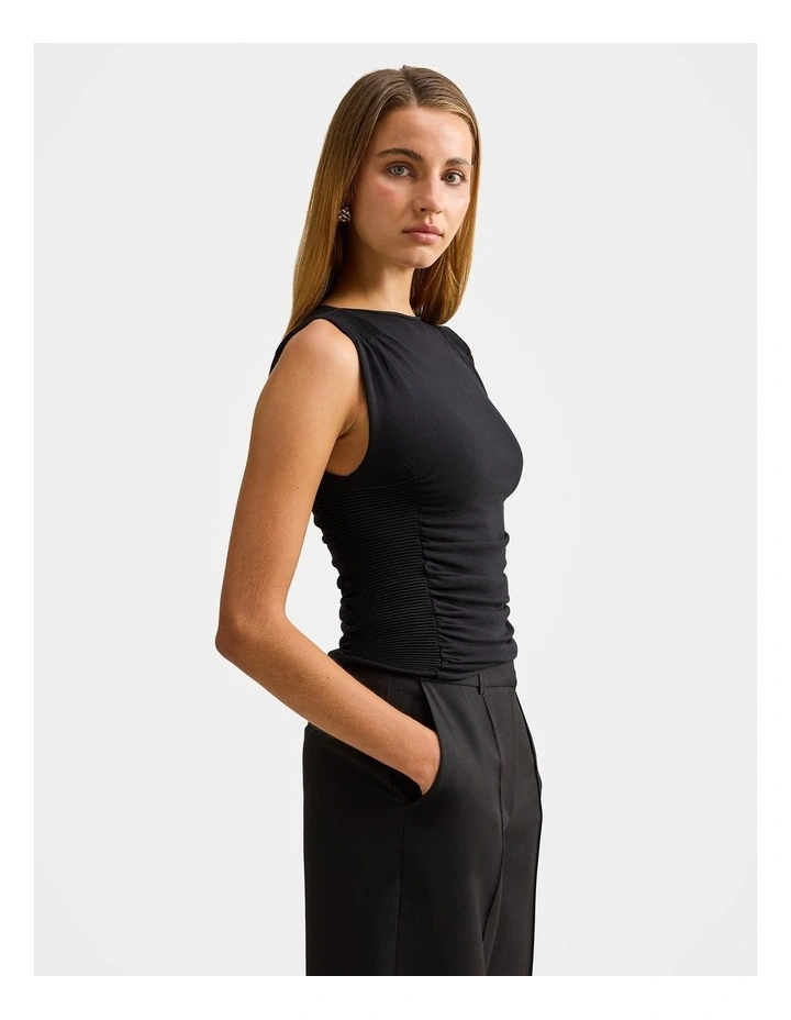 Karlie Ribbed Detail Knitted Top in Black image 3