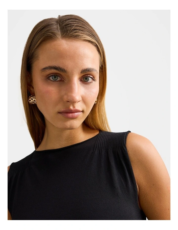 Karlie Ribbed Detail Knitted Top in Black image 4