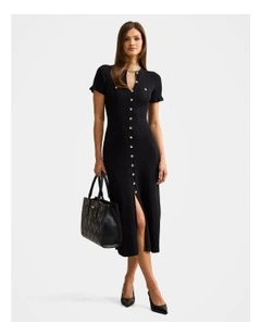 Violetta Stitch Interest Midi Dress in Black