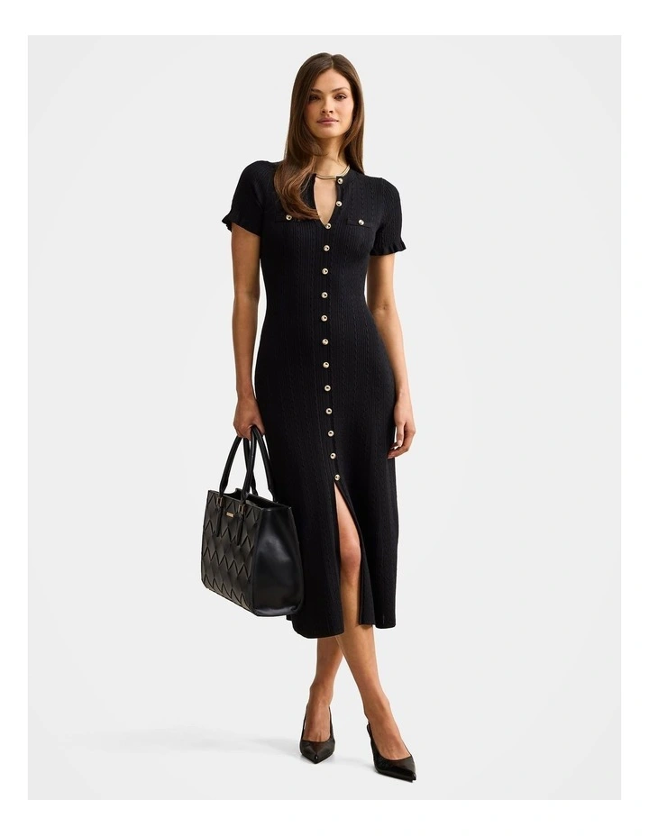 Violetta Stitch Interest Midi Dress in Black image 1