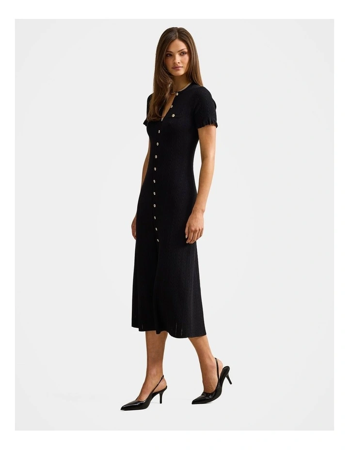 Violetta Stitch Interest Midi Dress in Black image 3