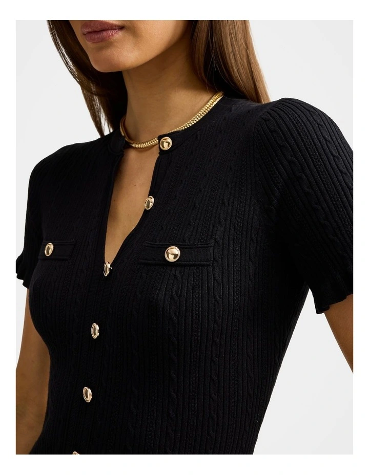 Violetta Stitch Interest Midi Dress in Black image 4