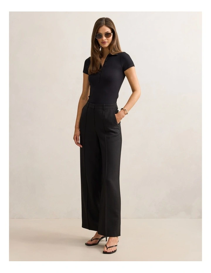 Aaliyah Ribbed Polo Neck T-shirt in Black image 5