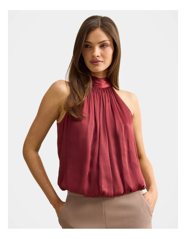 Jasmine Bubble Hem Halter Neck Top in Red image 1