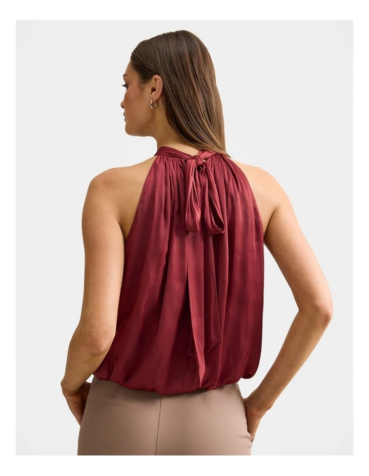 Jasmine Bubble Hem Halter Neck Top in Red image 2