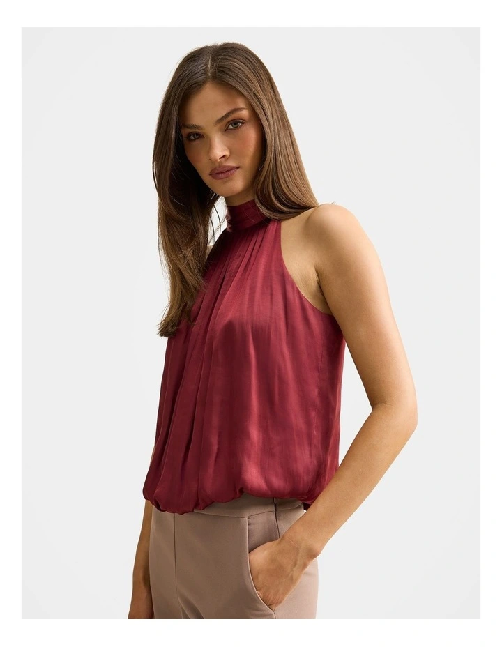 Jasmine Bubble Hem Halter Neck Top in Red image 3