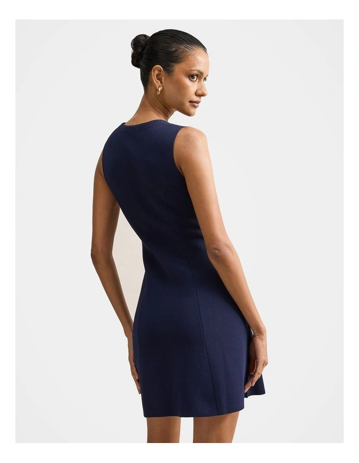 Lucienne Fit and Flare Knitted Mini Dress in Navy image 2