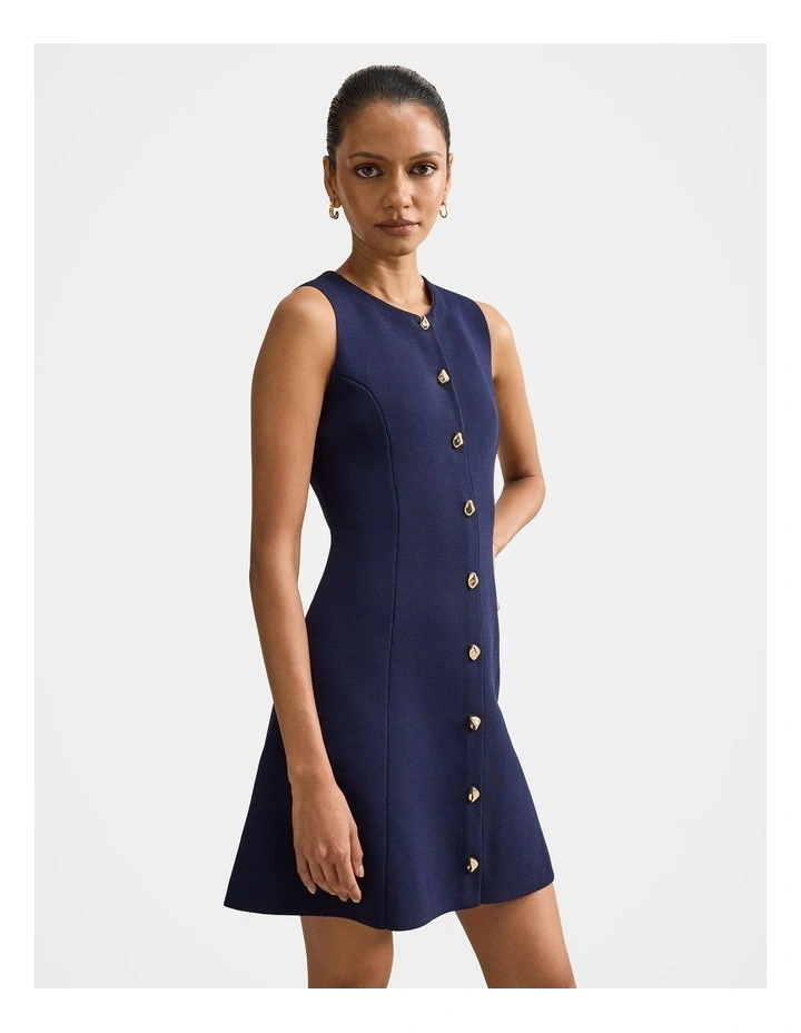 Lucienne Fit and Flare Knitted Mini Dress in Navy image 3