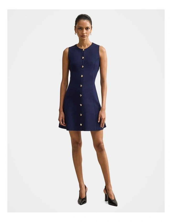 Lucienne Fit and Flare Knitted Mini Dress in Navy image 5