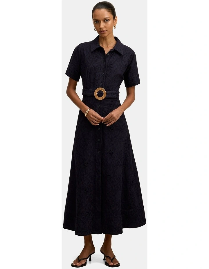 Valeria Broderie Midi Dress in Navy image 1