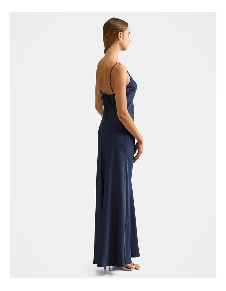 Josie Satin Tie Back Maxi Dress in Navy image 2