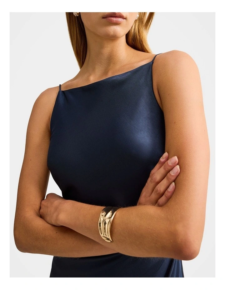 Josie Satin Tie Back Maxi Dress in Navy image 4