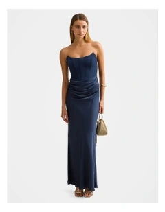 Isra Drape Strapless Maxi Dress in Navy