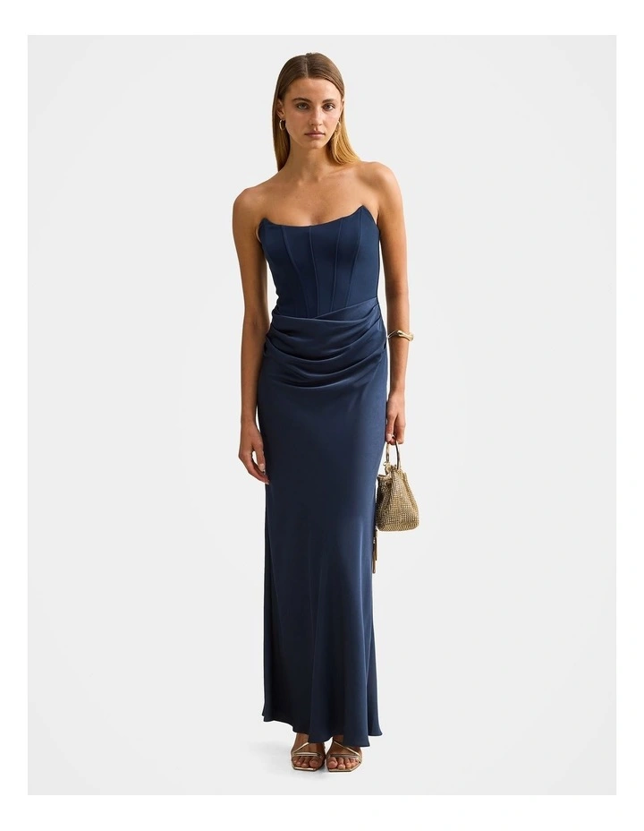 Isra Drape Strapless Maxi Dress in Navy image 1