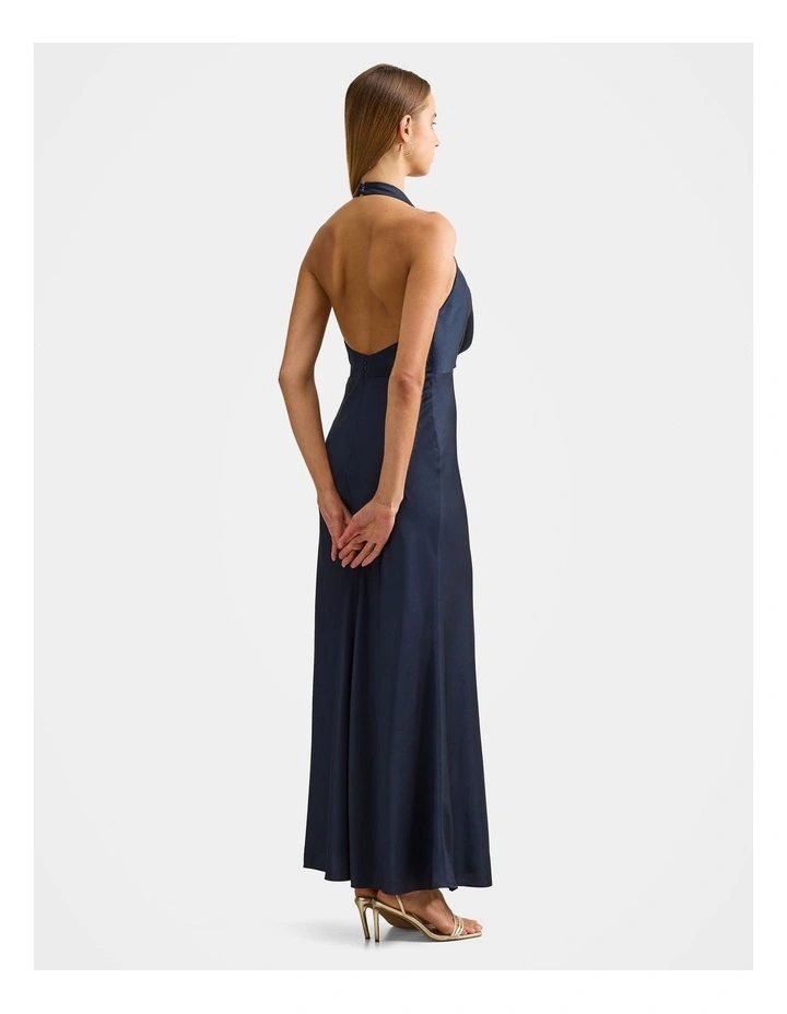 Becca Cowl Halter Neck Satin Gown in Navy image 2