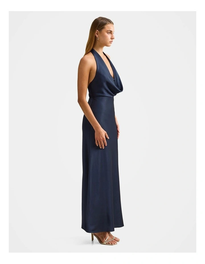 Becca Cowl Halter Neck Satin Gown in Navy image 3