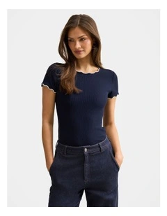 Rebecca Scallop Trim T-Shirt in Navy