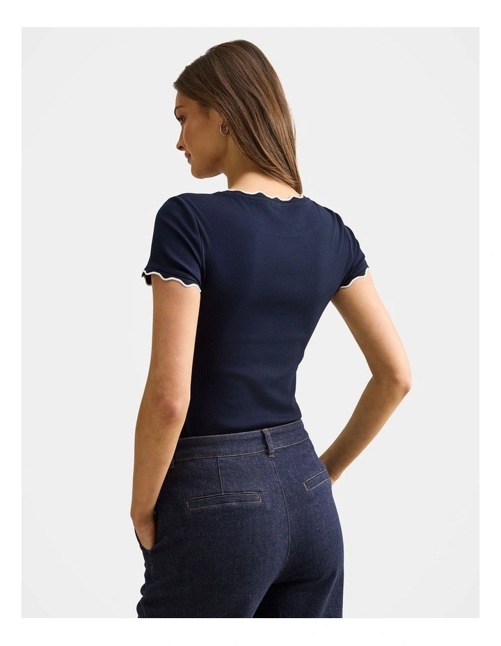 Rebecca Scallop Trim T-Shirt in Navy image 2