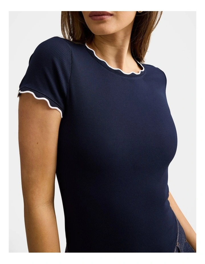 Rebecca Scallop Trim T-Shirt in Navy image 4
