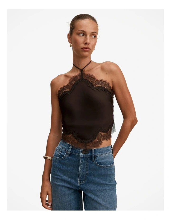 Jovie Halter Neck Lace Top in Brown image 1