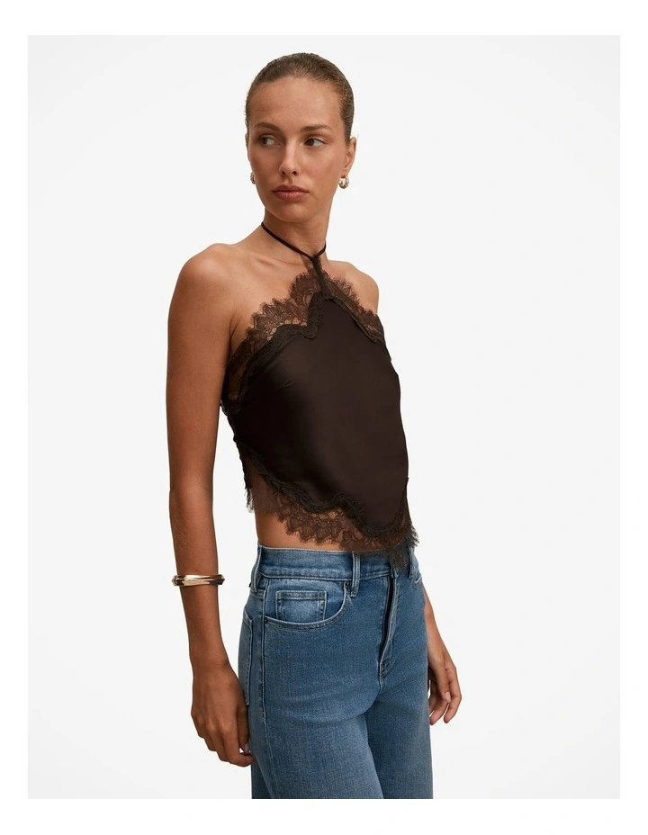 Jovie Halter Neck Lace Top in Brown image 3