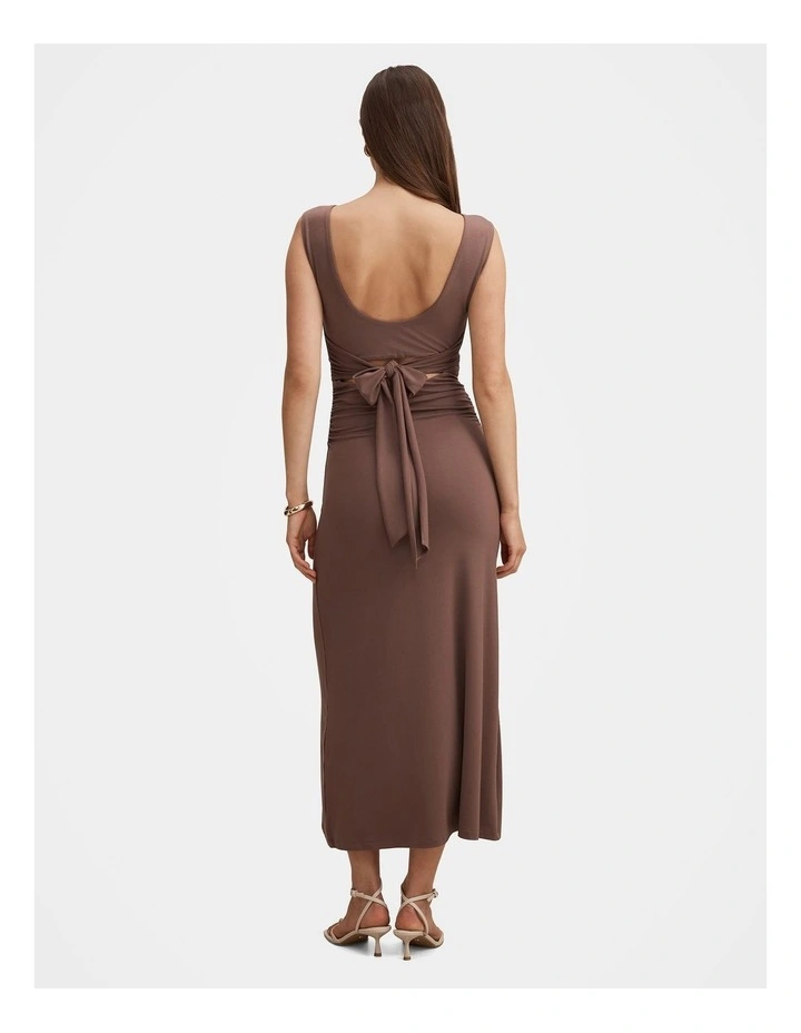 Jemima Ruched Jersey Midi Dress in Brown image 2