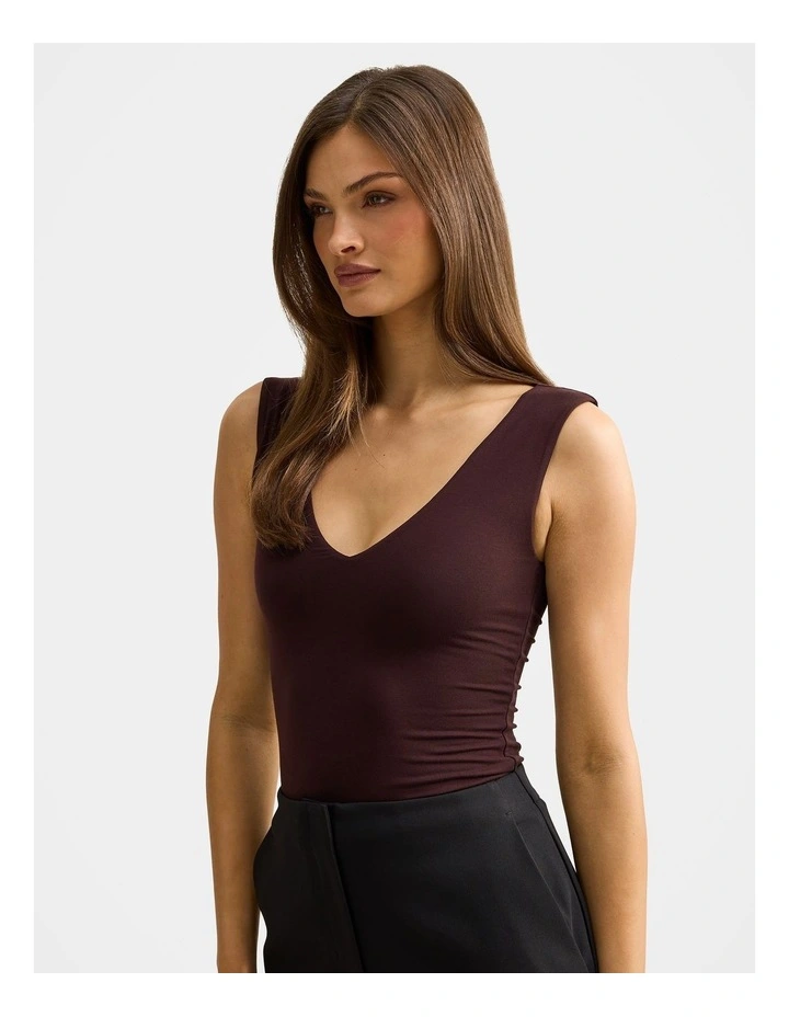 Vera V Neck Tank Top in Brown image 3