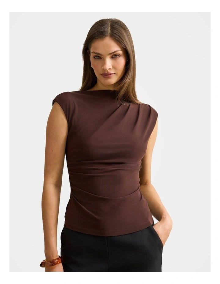 Logan Asymmetric Shoulder Top in Brown image 1