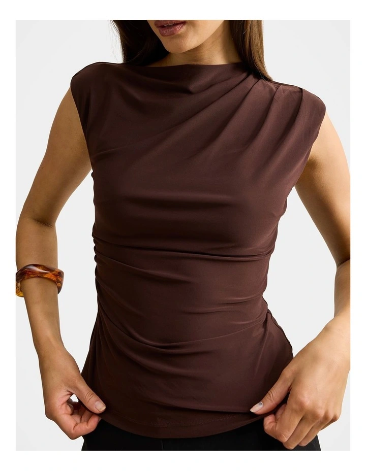 Logan Asymmetric Shoulder Top in Brown image 4