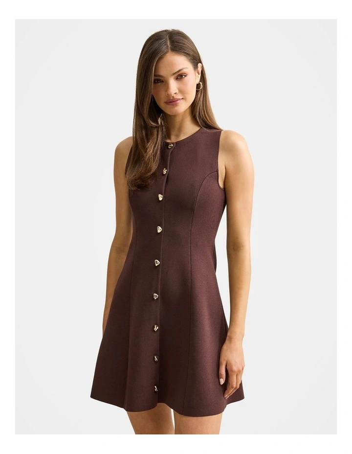 Lucienne Fit and Flare Knitted Mini Dress in Chocolate image 1