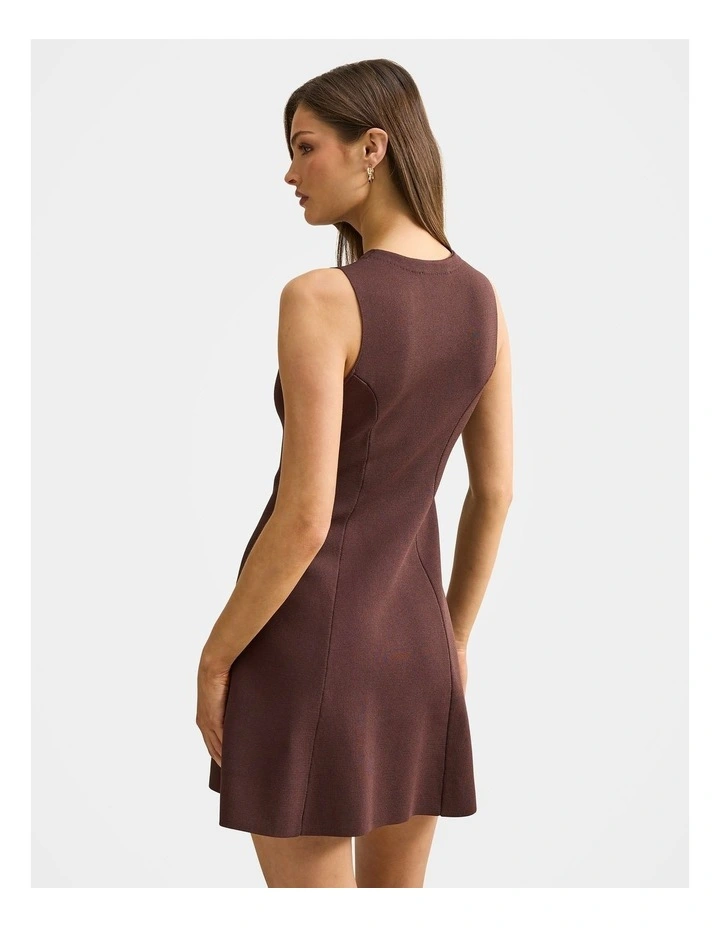 Lucienne Fit and Flare Knitted Mini Dress in Chocolate image 2