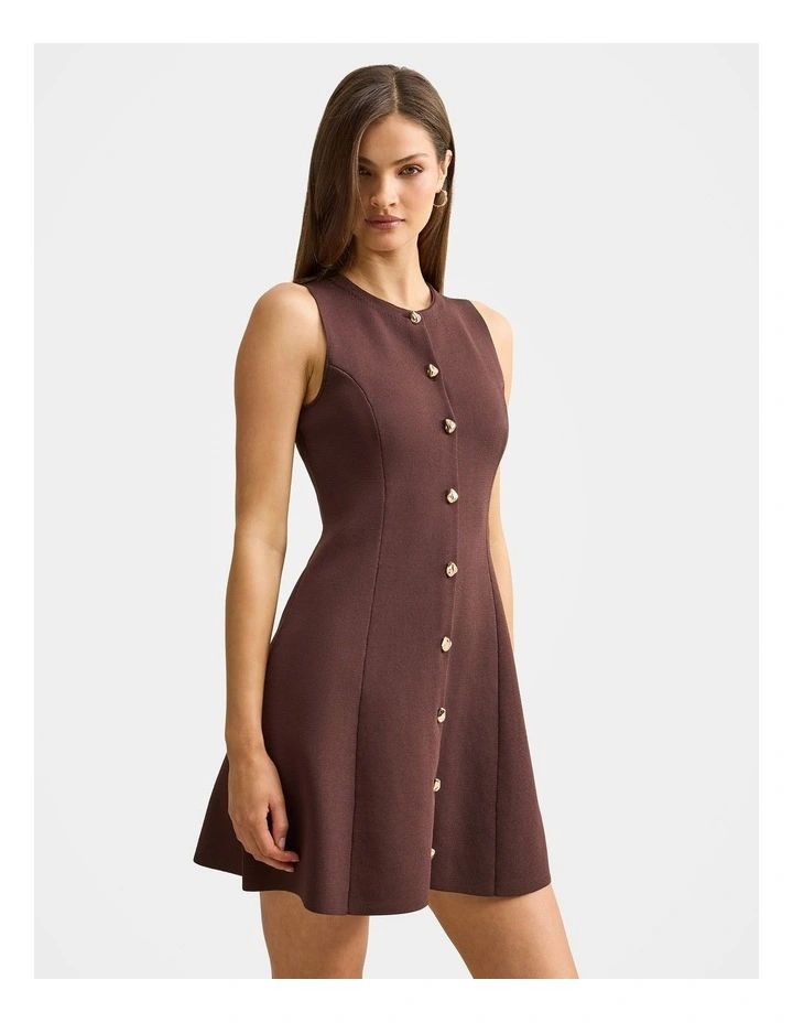 Lucienne Fit and Flare Knitted Mini Dress in Chocolate image 3