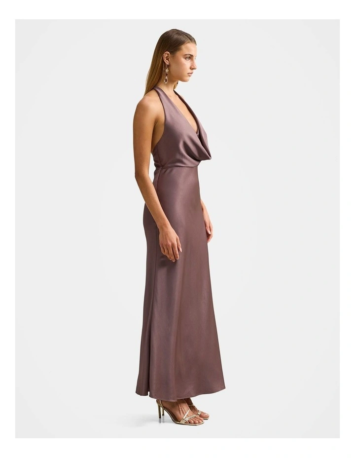 Becca Cowl Halter Neck Satin Gown in Brown image 3