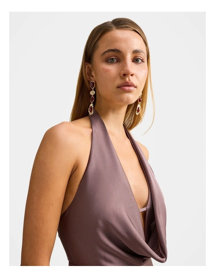 Becca Cowl Halter Neck Satin Gown in Brown image 4