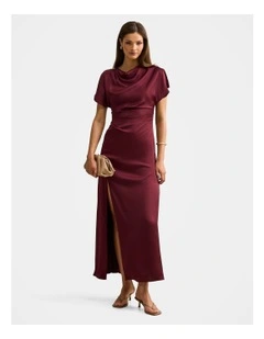 Genevieve Satin Drape Maxi Dress in Red