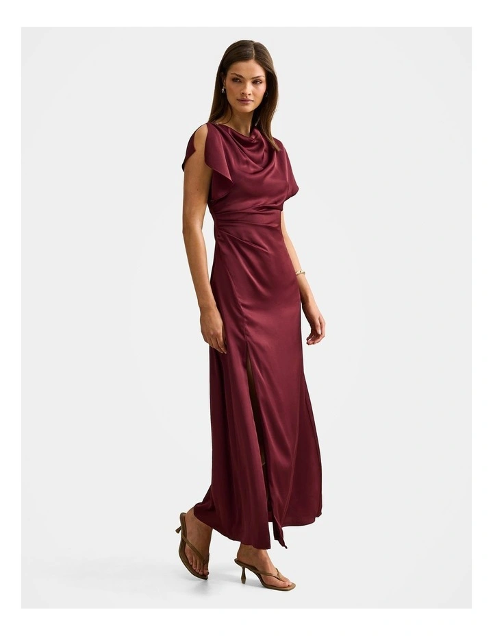 Genevieve Satin Drape Maxi Dress in Red image 3